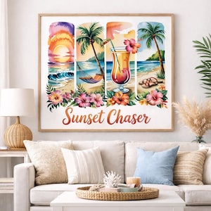 Sunset Chaser Poster | Beach Tropical Cocktail Vertical Art