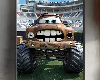 Matte Vertical Posters - Cartoon Mac Truck Birthday Decor for Boys Room, Wall Art Print, Kids Bedroom Decoration, Truck Lover Gift, Playroom