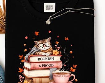 Bookish & Proud Shirt | Cozy Book Lover Tee | Hot Girls Read | BookTok Gift | Cat Lover Shirt | Bookish Aesthetic Fall Tee | Past Tyme Desig