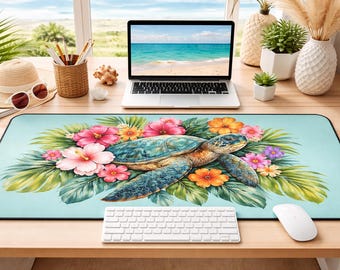 Sea Turtle Desk Mat, Coastal Mouse Pad, Tropical Ocean Desk Pad, Beach Desk Decor, Large Mousepad, Coastal Office Decor, Ocean Lover Gift