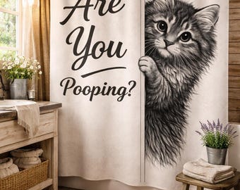 Funny Cat Shower Curtain, Are You Pooping Bathroom Decor, Cat Bathroom Curtain, Funny Bathroom Gift, Cat Lover Gift, Toilet Humor Decor