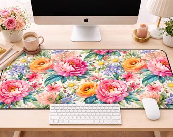 Floral Desk Mat, Large Mouse Pad, Pink Peony Flower Desk Pad, Extended Mousepad, Cute Office Decor, Feminine Workspace, Gift for Her