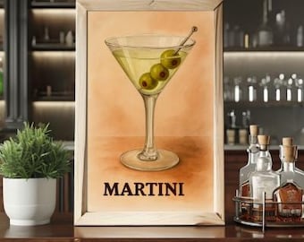 Elegant Martini Vertical Posters, Home Bar Decor, Cocktail Art Print, Unique Wall Art, Gift for Drink Lovers