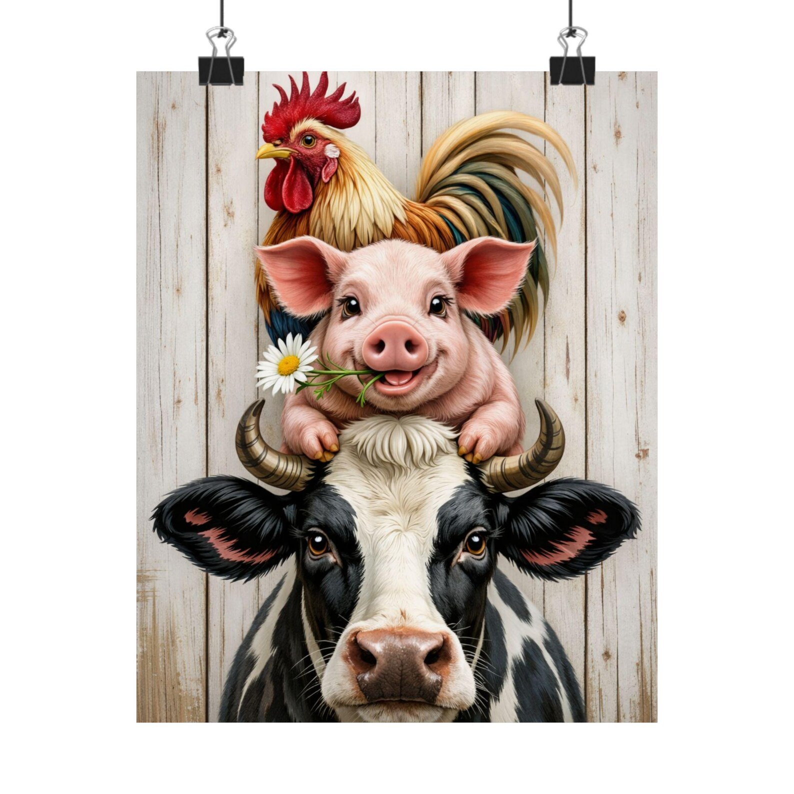 Stacked Farm Animals Poster | Cow Pig Rooster Matte Vertical Print - Etsy