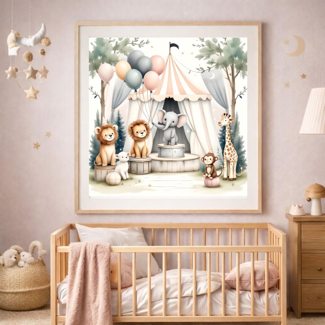 Circus Nursery Wall Art Print, Baby Boy Nursery Decor, Cute Animal ...