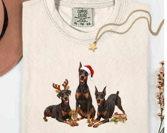 Doberman Christmas Shirt • Doberman  parent  Holiday Tee • Cute Doberman Playful Graphic T-Shirt • Joy Christmas Doberman Lover Gift, unisex