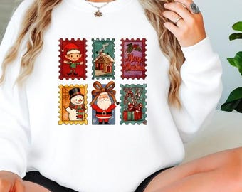Comfort Colors Christmas Shirt | Holiday Stamp Crewneck | Women’s Christmas Sweatshirt | Vintage Holiday Shirt | Cute Santa Elf Snowman Crew