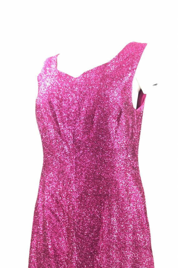 Vintage Tinsel Glitter Dress Cerise Pink