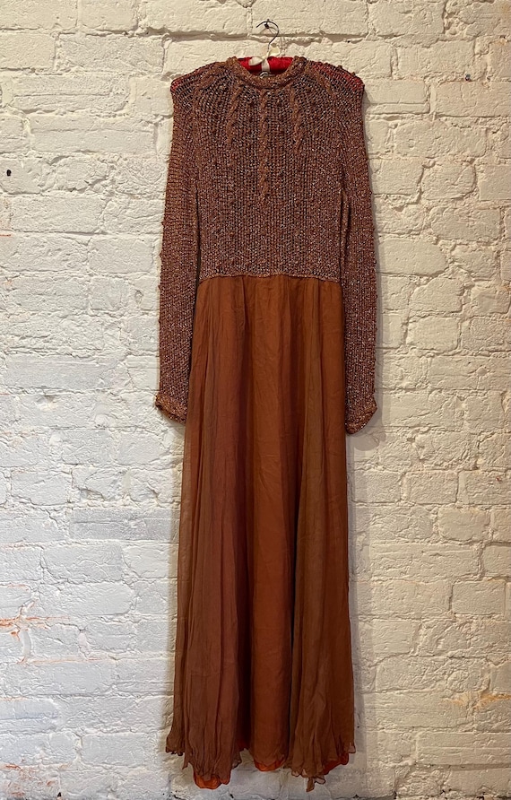 copper chiffon dress Silky Satin Midi Copper