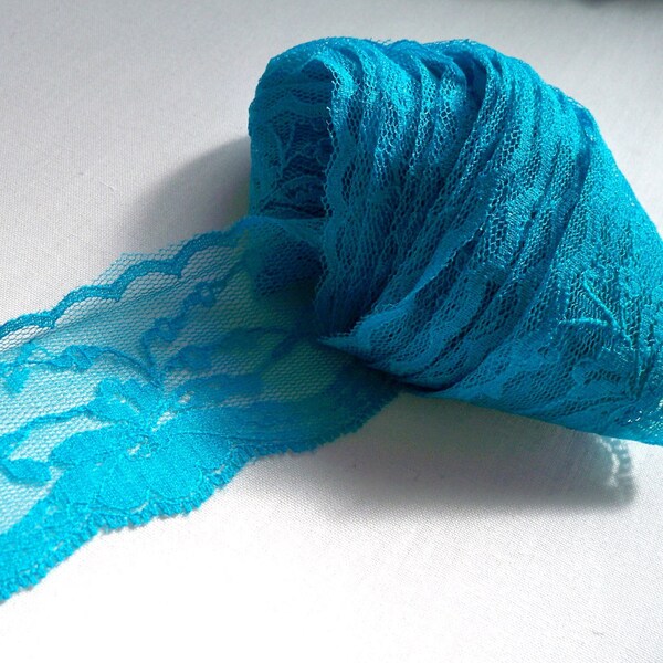 Vintage Turquoise Lace Trim Approx 40mm Wide - 3 Yards