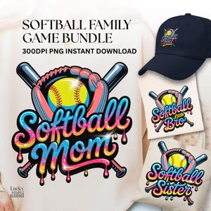 Softball Mom PNG Designs, Game Day Family Pack for Shirts, Sublimation DTF Transfer, Sister, Dad, Pet, Retro Varsity Digital Download.