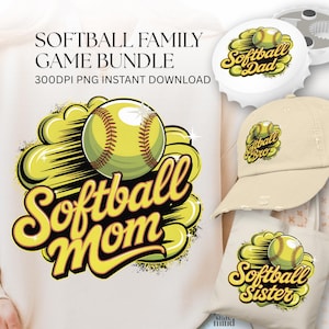 Softball Mom PNG, Game Day Family Pack, Design for Shirts, Sublimation, DTF Transfer Design, Sister Dad Bro Pet Life PNG Digital Download.