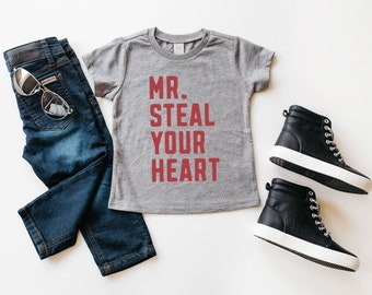 Boy Valentine's Day shirt | Mr. steal your heart | valentine's boy | grey valentines shirt | minimal valentines shirt