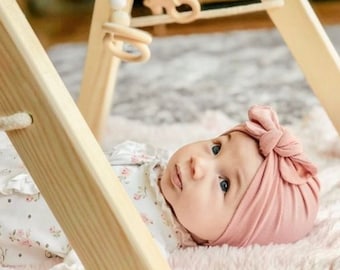 Turban rose pour bébé fille | turban violet poussiéreux | turban mauve | bonnet nouveau-né | chapeau nouveau-né | bonnet bébé | premier bonnet pour bébé | turban pour bébé