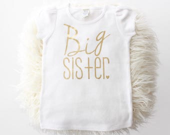 Big sister announcement shirt | big sis | big sister shirt gold and white | gold girl shirt | white and gold sister