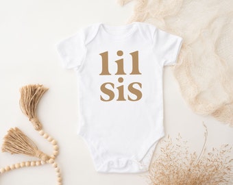 Baby girl newborn little sister bodysuit | lil sis bodysuit | baby girl sister | caramel and white lil sis bodysuit