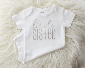 metallic silver little sister bodysuit | Big sister little sister| little sister shirt | silver little sisiter | new baby girl