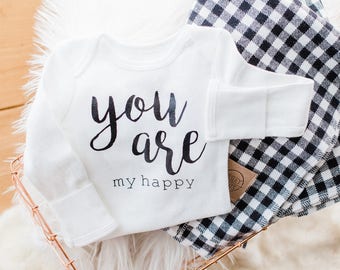 new baby clothes | You are my happy | black and white | custom baby bodysuit | newborn | baby bodysuit | neutral baby clothes | unisex baby