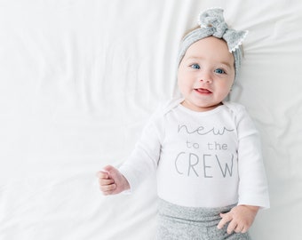 Cozy Grey new to the crew newborn outfit | gender surprise outfit | neutral baby outfit | bringing home baby outfit | cute baby new outfit