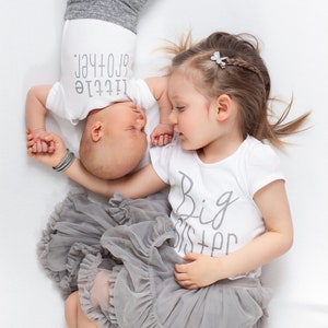 Big sister little brother t-shirt and bodysuit brother metallic silver big sister shirt baby brother sibling shirts newborn photos image 1