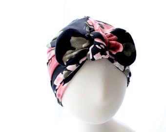 Baby turban black floral | dusty purple turban | mauve turban | newborn beanie | newborn hat | infant beanie | baby's firt hat | baby turban