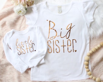 Rose gold "Big Sister" and "little sister" matching set | big little set | big sister announcement | baby sister | rose gold baby girl |