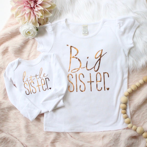Rose gold "Big Sister" and "little sister" matching set | big little set | big sister announcement | baby sister | rose gold baby girl |