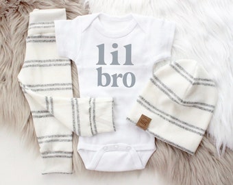 Little brother newborn baby boy outfit | baby boy coming home outfit | lil bro big bro matching set | neutral newborn baby boy outfit