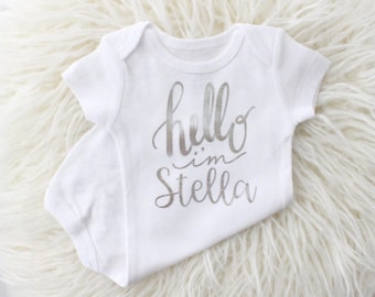 Name reveal bodysuit | custom baby bodysuit | rose gold baby | hello my name is | baby girl bodysuit | baby girl clothing | girl
