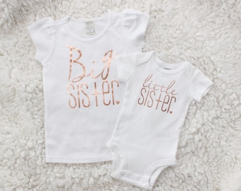 Rose gold "Big Sister" and "little sister" matching set | big little set | big sister announcement | baby sister | rose gold baby girl |