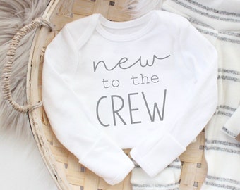 New to the Crew bodysuit | neutral baby outfit | bringing home baby outfit | baby boy | baby girl | minimalist baby outfit