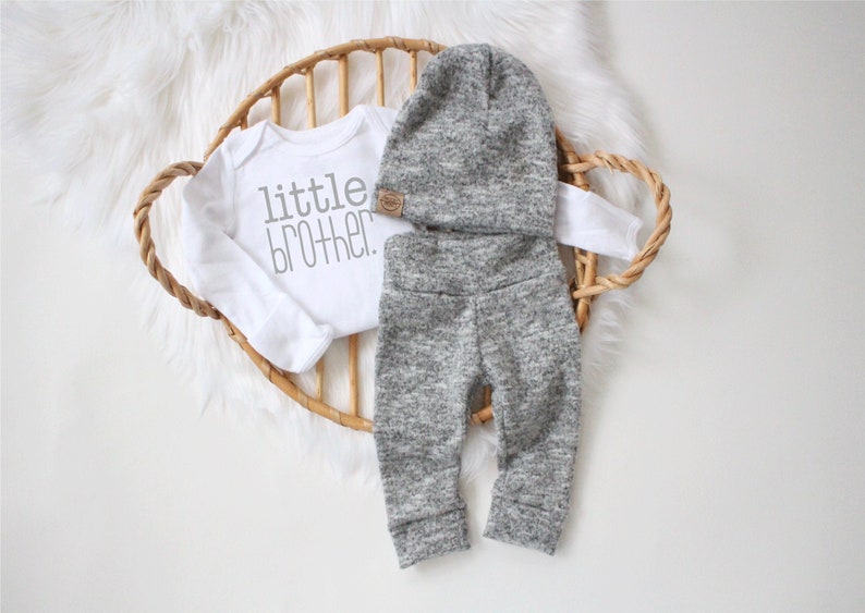 Brushed Grey 3 piece little brother outfit cute little brother baby boy outfit bringing home baby outfit it's a boy cute baby image 2