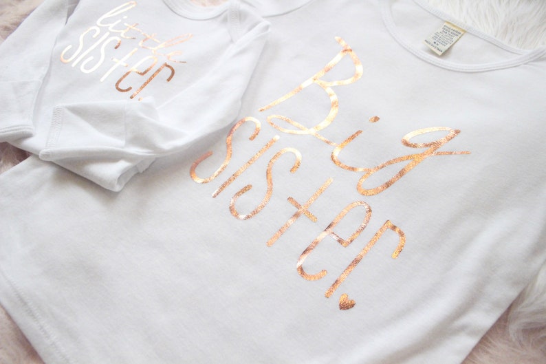 Rose gold Big Sister and little sister matching set big sister announcement big little set baby sister rose gold baby girl |