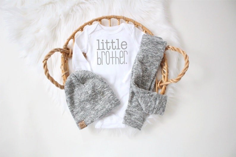 Brushed Grey 3 piece little brother outfit cute little brother baby boy outfit bringing home baby outfit it's a boy cute baby image 1