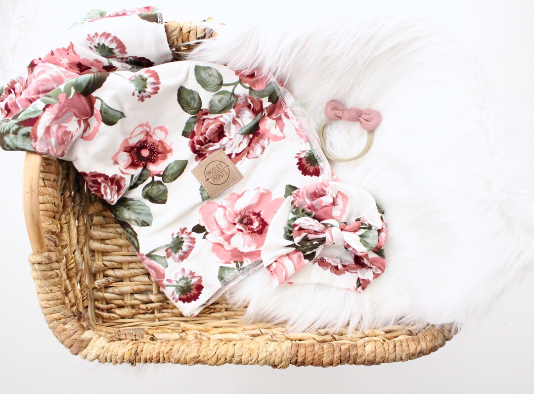 Floral Swaddle and Turban Set Baby Turban Hat Mauve Turban Etsy