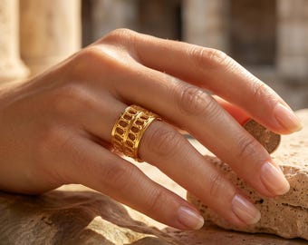 Gold Colosseum Ring, Handmade Roman Architecture Jewelry, 18K Gold Plated Statement Ring, Ancient Rome Inspired Ring, Unique Gift