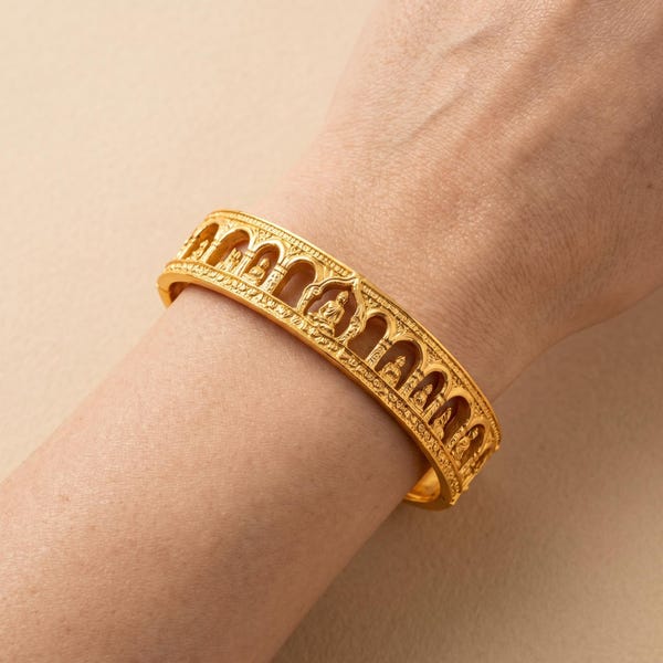 Original design Dunhuang Buddha guldpläterad manschettarmband, handgjort armband med tusen Buddhors grottrelief, ihåliga zen-andliga smycken