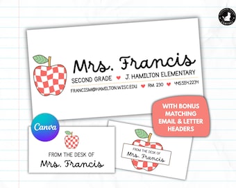 Groovy Retro Apple Teacher Email Signature & Header: Editable Canva Template (Digital Download
