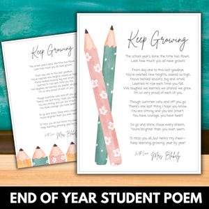 Poema de fin de año, regalo para maestros, plantilla de Canva / Carta imprimible de fin de clases, notas de agradecimiento del maestro, regalo de despedida, último día de clases