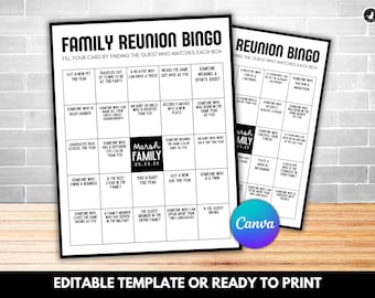 Family Reunion Bingo Game Printable Canva Template | Custom Find the Guest Human Bingo