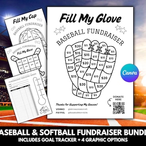 Baseball Fundraiser Template Editable Canva Template | Softball Fundraising Youth Baseball Mom Fill My Base Donation Tracker Printable