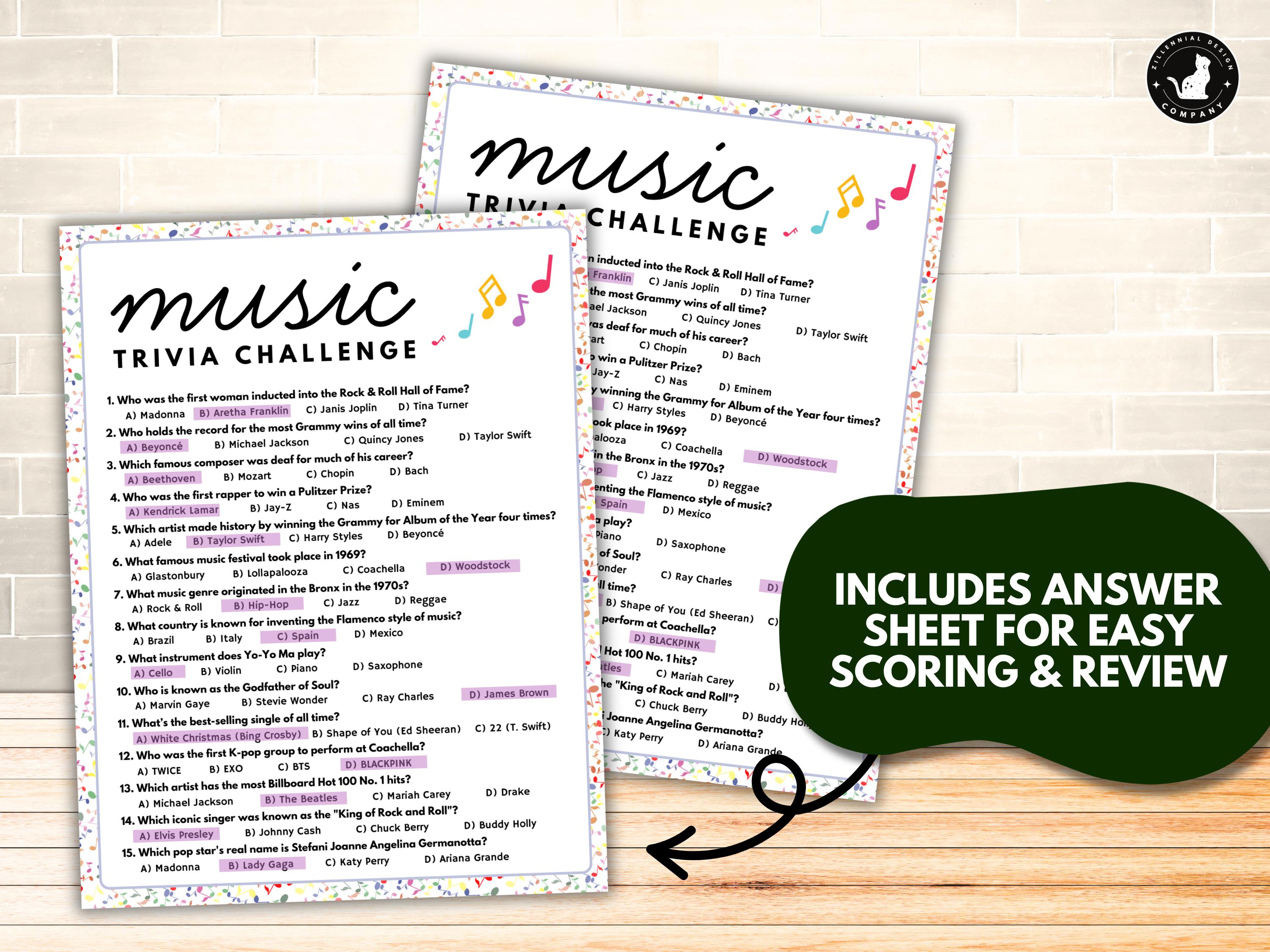 Music Trivia Quiz Game With Answers: 15 Printable Questions & Answers
