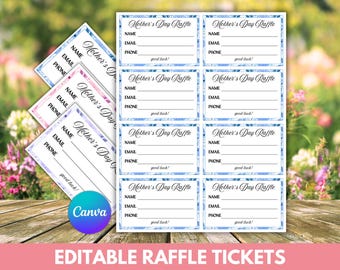 Floral Mother's Day Raffle Ticket Template Mother's Day Brunch School Event Raffle Giveaway Fundraiser Editable Canva Digital Download