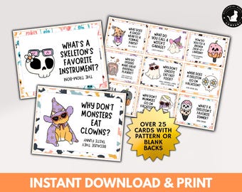 Halloween Lunch Box Notes: 25+ Printable Joke Cards for Kids, Students, Classroom Halloween Party Cute Pastel Halloween Jokes (PDF Download)