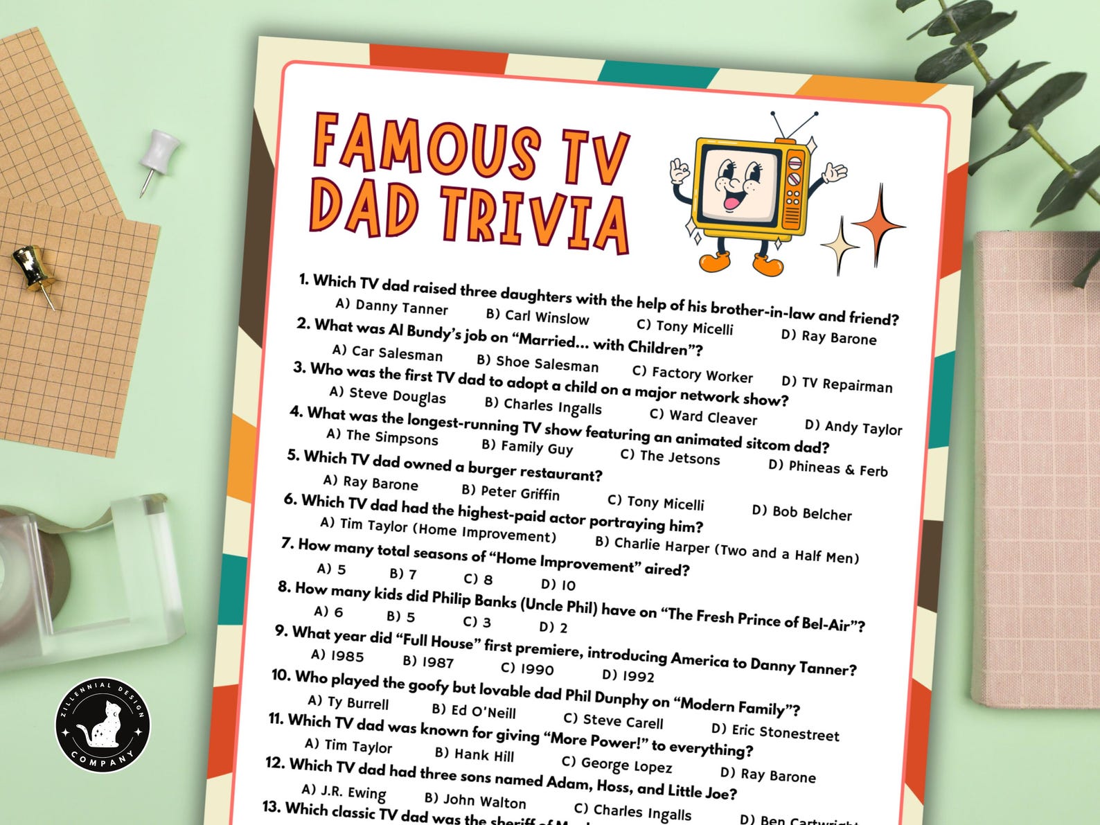Father's Day TV Dad Trivia Game With Answers: Printable Family Fun (PDF) - Etsy