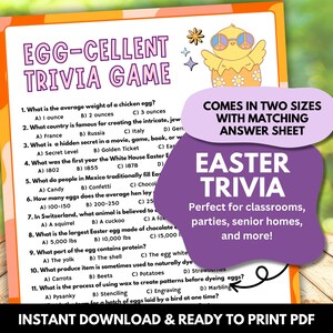 Druckbare Ostern Trivia Spiel Ei-cellent | Frühlings-Trivia-Fragen Osterspiele für Klasse, Kirche, Kinder, Senioren-Osterparty-Tätigkeit