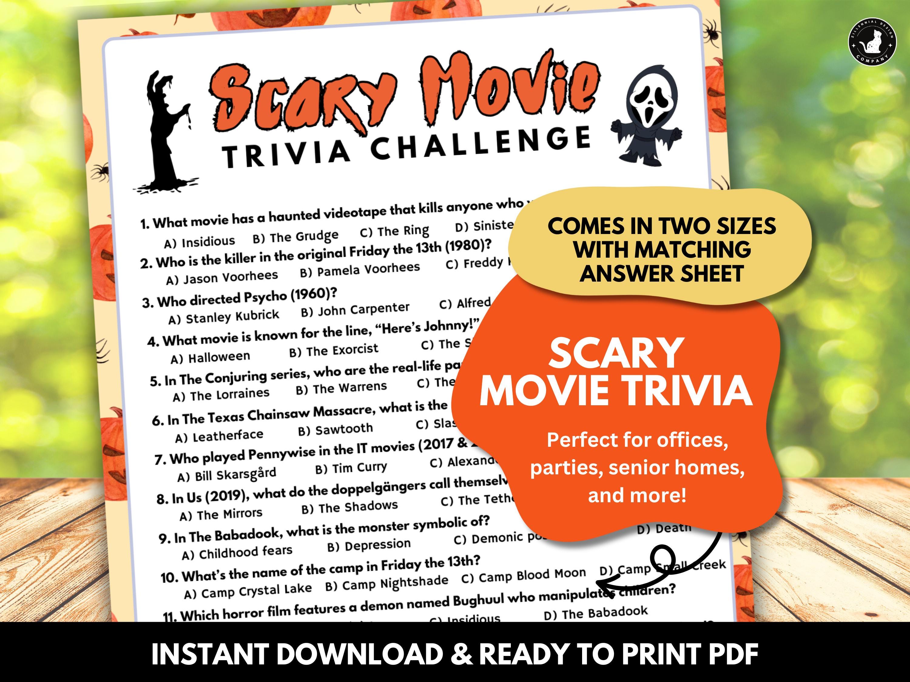 Slasher Trivia Printable Horror Movie Trivia Questions Game | Halloween Trivia Games ...