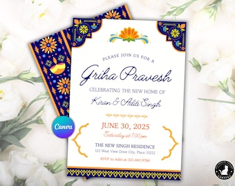 Griha Pravesh Indian Housewarming Invitation: Hindu House Warming Ceremony Invitation Editable Canva Template Indian Wedding Digital Invite