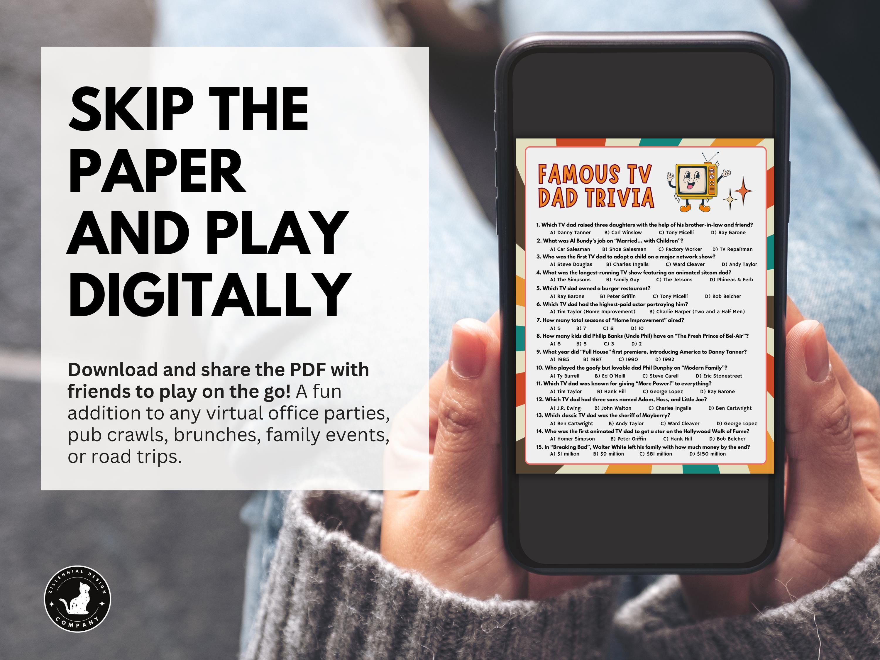 Fun Pdf Father's Day TV Dad Trivia Game With Answers: Printable Family Fun (PDF ...