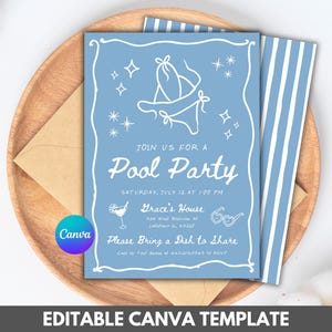 Adult Pool Party Invitation: Hand-Sketched Canva Template (5x7&quot; Digital Download)